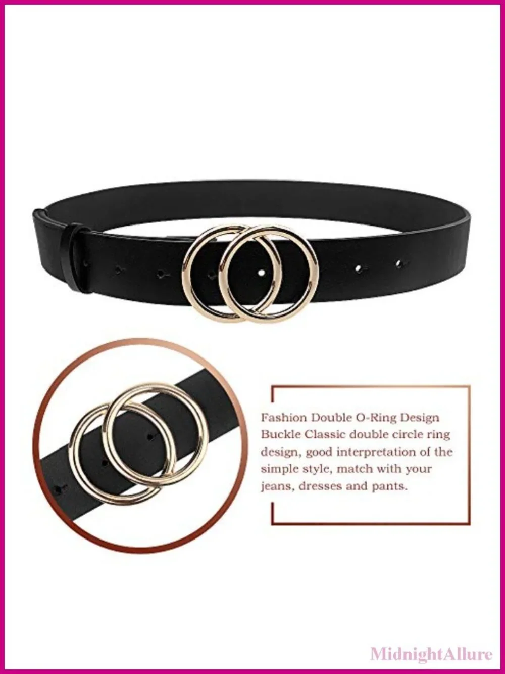 Women's PU Leather Double O Ring Waist Belt Faux Leather
